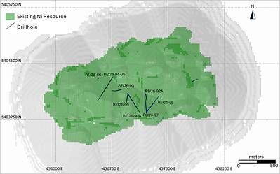 Figure 2 – Reid – CNC Plan View showing Nickel Resource and completed drilling