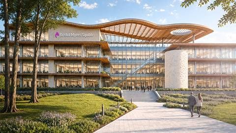 Rendering of Bristol Myers Squibb's planned $2.3 billion state-of-the-art manufacturing campus in Houston, Texas.