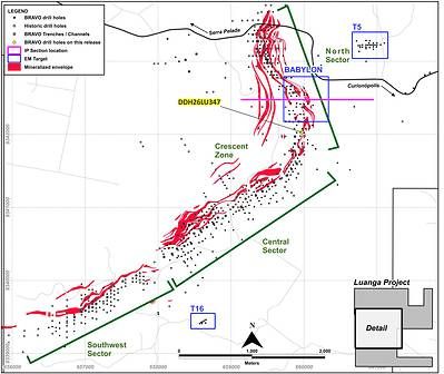 Figure 7: Drilling proximal to Babylon, with the Babylon Deep IP survey line shown in magenta, as reported in this News Release. Figure 7: Drilling proximal to Babylon, with the Babylon Deep IP survey line shown in magenta, as reported in this News Release.