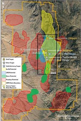 Figure 1: Taylor District Claim Map and Mineralization Zones