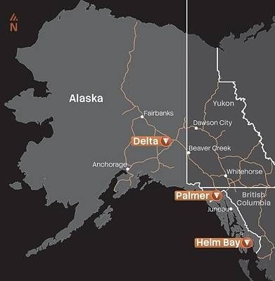 Figure 1: Map showing location of Vizsla Copper's Palmer Project in relation to Delta and Helm Bay. Figure 1: Map showing location of Vizsla Copper's Palmer Project in relation to Delta and Helm Bay.