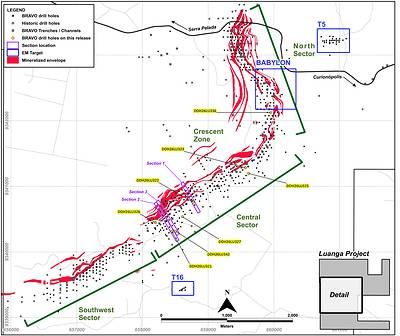 Figure 4: Location of Bravo Drilling and Sections Reported in this News Release