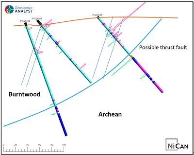 Figure 6: Drill Section PG26-03, PG26-04 and PG26-07 (looking north) Figure 6: Drill Section PG26-03, PG26-04 and PG26-07 (looking north)
