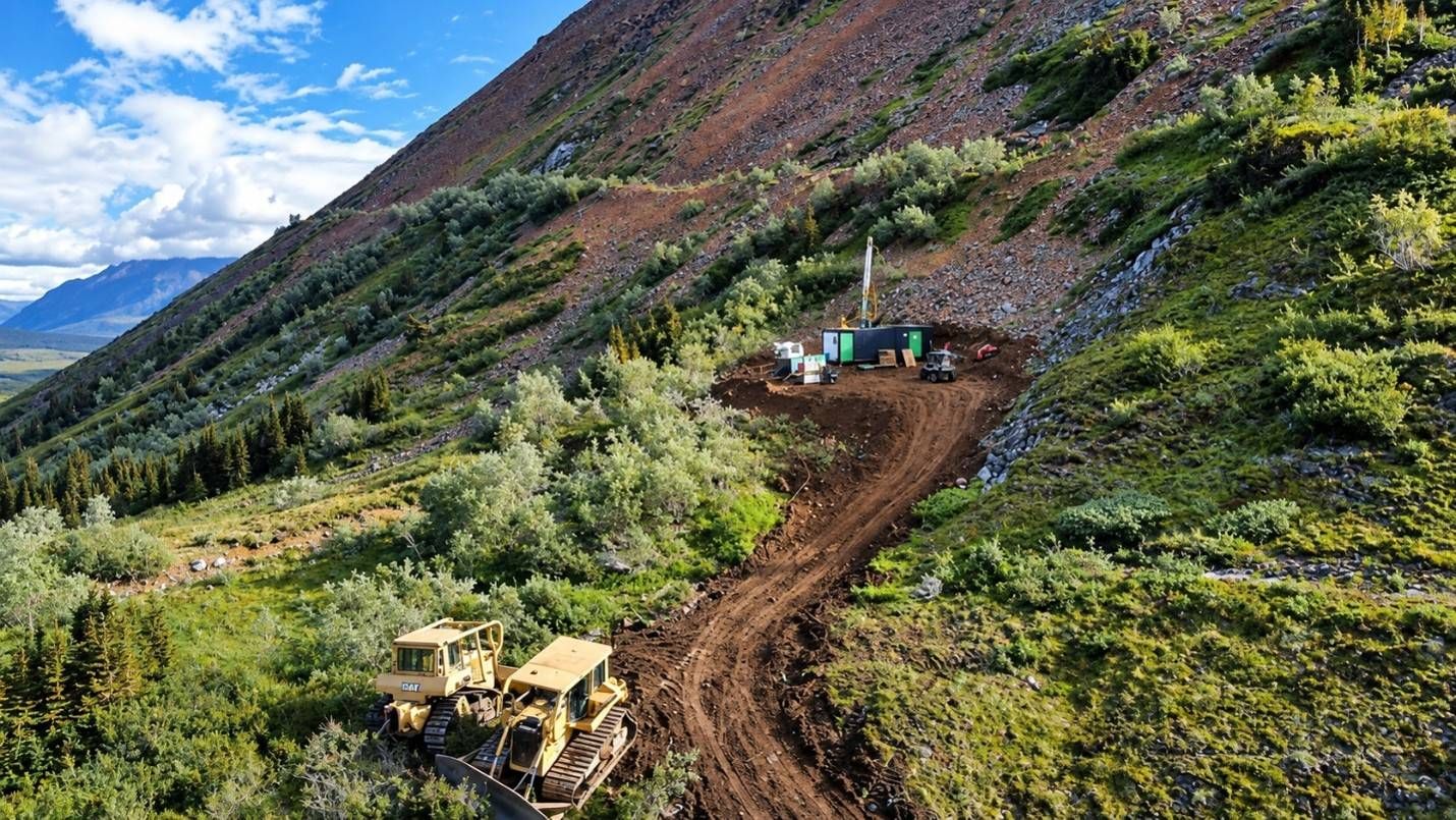 Diamond drilling underway at the Kuhn tungsten target, Magno Project, northern British Columbia.