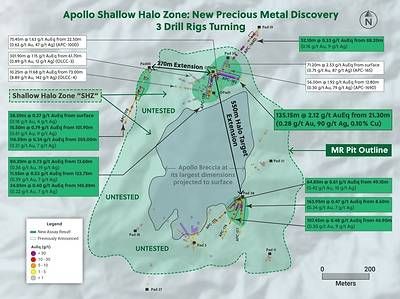 Figure 1: Plan View of the Apollo Deposit Highlighting the Shallow Halo Zone and the Drill Holes Announced in this Release