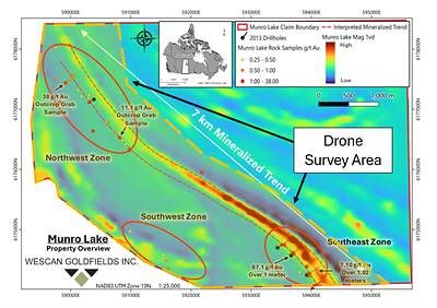 Figure 1: Munro Lake Project location and survey area marked in transparent orange