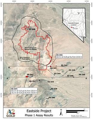 Figure 1: Plan map of the McIntosh Target showing the existing resource and associated pit shell, 2026 Phase 1 RC drill hole locations, the southeast resource extension in hole ES-342, and the new southwest discovery in hole ES-347.