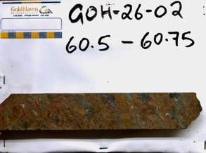 Reddish garnet skarn with visible molybdenite blebs and widespread chlorite alteration