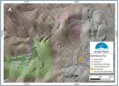 Figure 4 - Location of approved roads and drill pads given under BLM Notice NVNV106841534