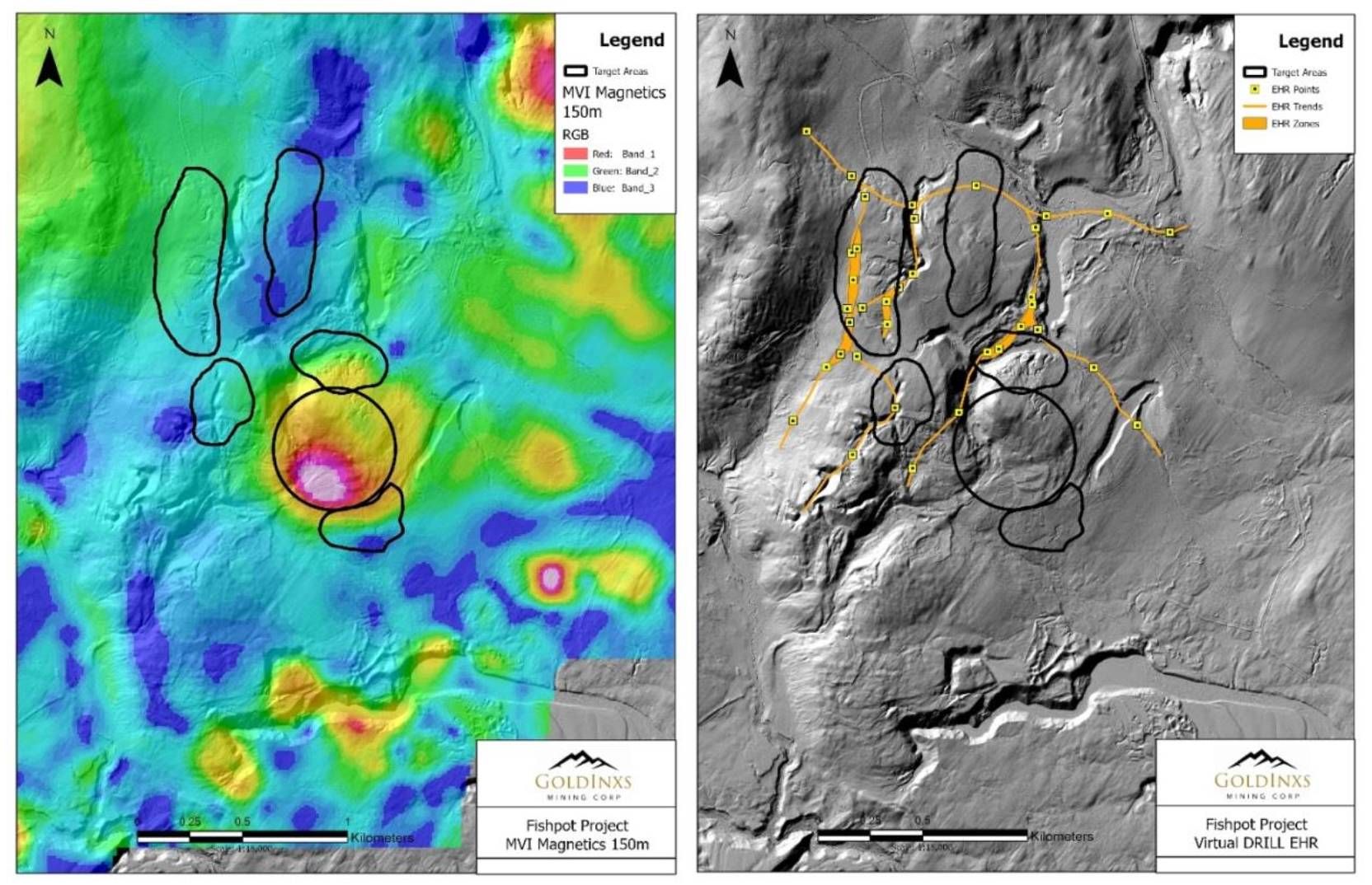 Magnetics MVI reprocessing results and Virtual Drill EHR results