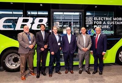 Mr. Robert Hill, VP of E-Bus Sales, VinFast US (far right), Mr. Paul Gioupis, Founder and CEO of ZEEM Solutions (second from right), Mr. Kevin O'Connor, CEO of Transportation Management Services (third from right), along with representatives from both sides at the expo. Mr. Robert Hill, VP of E-Bus Sales, VinFast US (far right), Mr. Paul Gioupis, Founder and CEO of ZEEM Solutions (second from right), Mr. Kevin O'Connor, CEO of Transportation Management Services (third from right), along with representatives from both sides at the expo.