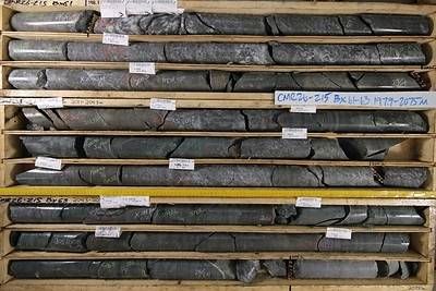Figure 3: Drill core from CMR26-215 between 197.9 meters and 207.5 meters, including the 1.2-meter interval from 200.3 meters to 201.5 meters grading 23.58% zinc and 25.84% ZnEq. See the Note regarding drill core photographs. Figure 3: Drill core from CMR26-215 between 197.9 meters and 207.5 meters, including the 1.2-meter interval from 200.3 meters to 201.5 meters grading 23.58% zinc and 25.84% ZnEq. See the Note regarding drill core photographs.
