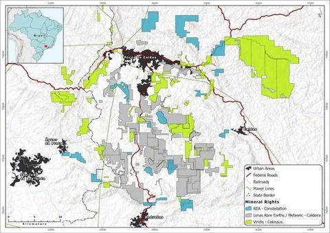 Figure 1 – Constellation and other adjacent projects in the Poços de Caldas alkaline complex in Minas Gerais, Brazil. Note: mineralization on adjacent or nearby properties is not necessarily indicative of mineralization on the Company's properties.