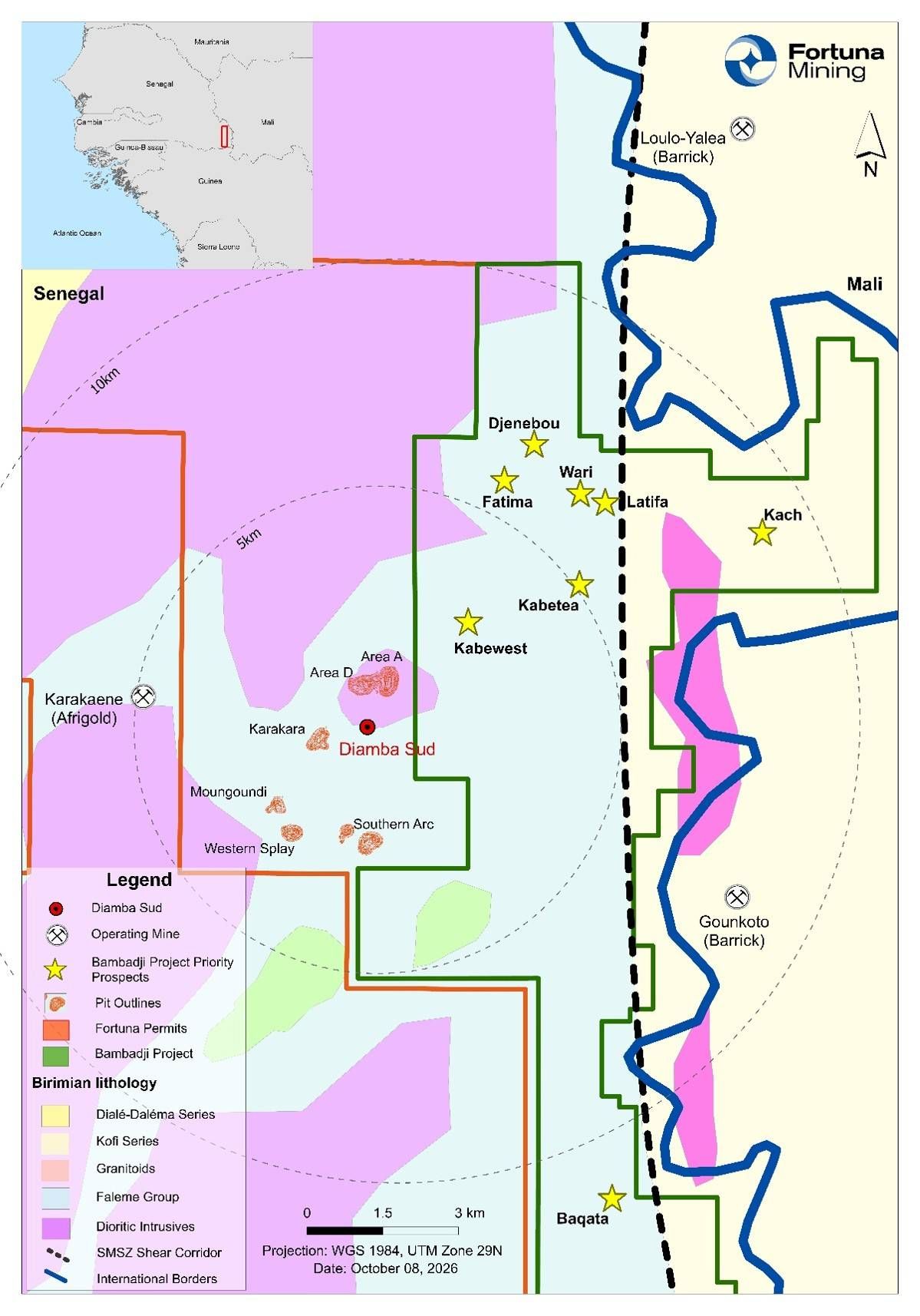 Figure 1: Diamba Sud Gold Project: Location of Mineral Resource Deposits and Exploration Targets