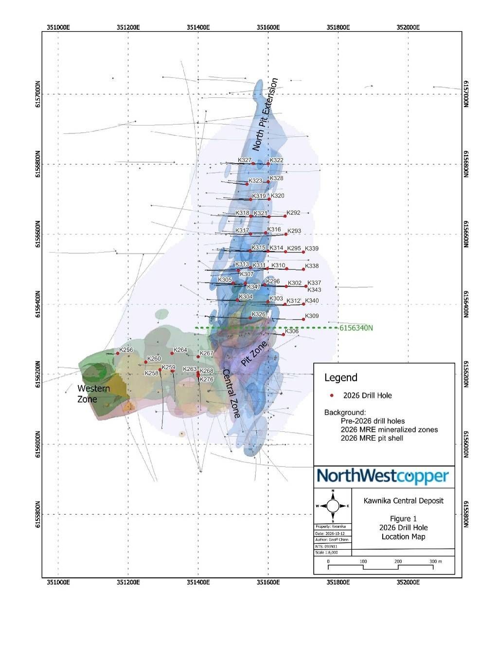 Kwanika Central 2026 drill hole location map