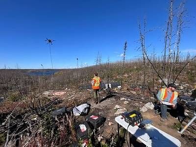 Figure 3: UAV magnetic survey in progress at the Munro Lake Project, September 2026. Figure 3: UAV magnetic survey in progress at the Munro Lake Project, September 2026.