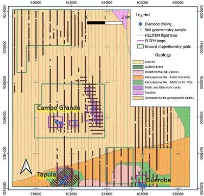 Figure 2: Main historic exploration work at Canaã Copper, over local geology.