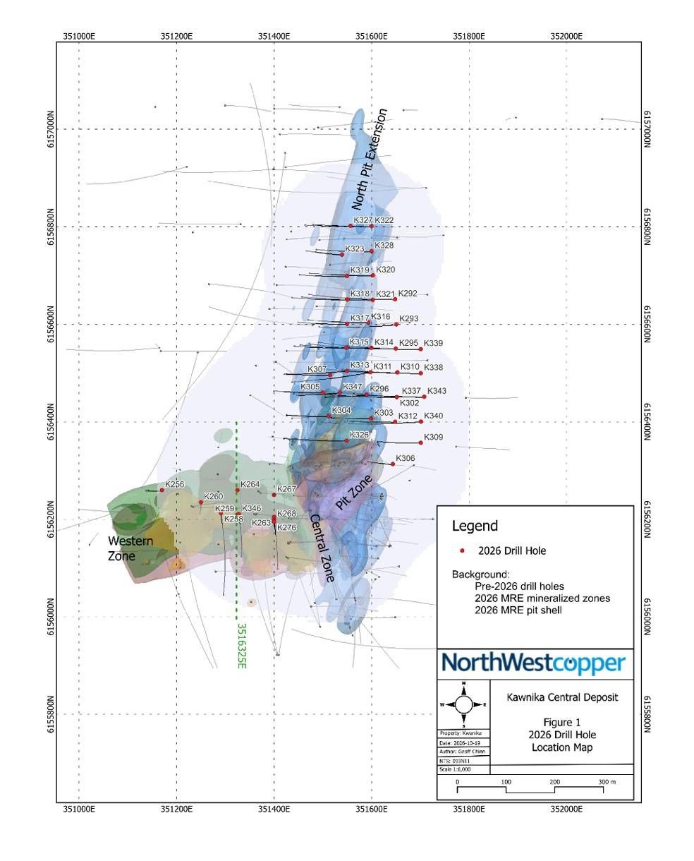 Kwanika Central 2026 drill hole location map