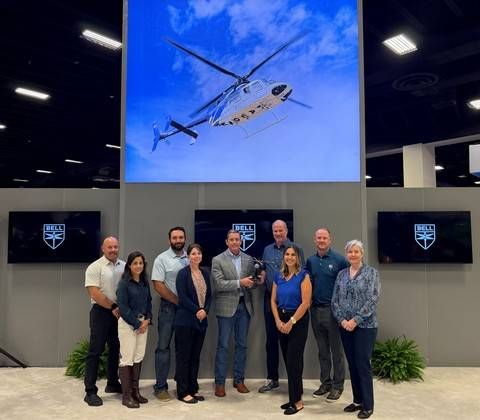Pictured above left to right: Ryan Kelley (HALO-Flight), Cathy Kelley (HALO-Flight), Evan Klemcke (HALO-Flight), Keely Klemcke (HALO-Flight), Travis Patterson (CEO, HALO-Flight), Lane Evans (Bell), Shannon Garcia (HALO-Flight), Bobby Frey (Bell), Amy McCoy (HALO-Flight).