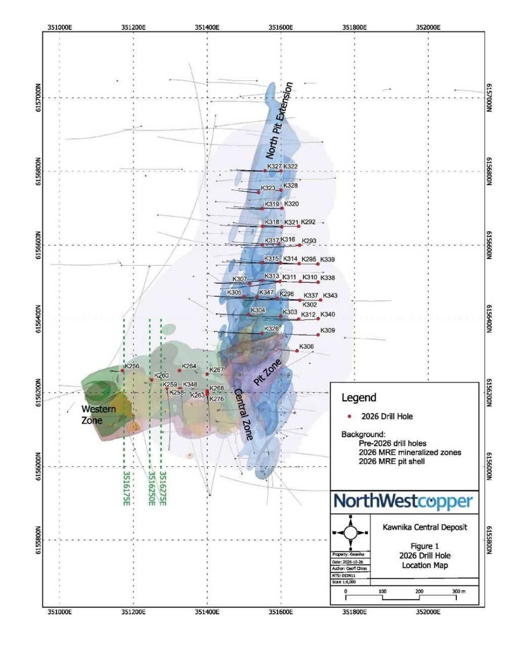 Kwanika Central 2026 drill hole location map