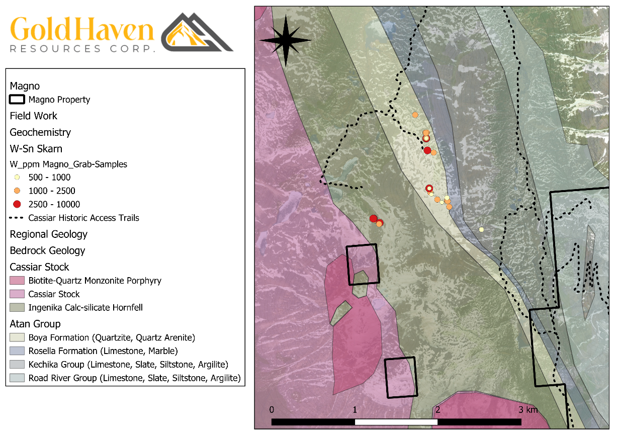 Figure 2 - Tungsten samples from the 2025 Field Program at the Kuhn and Dead Goat Zones.