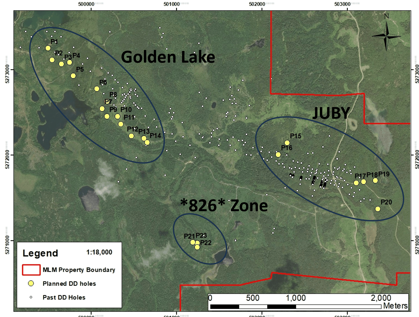 Figure 3 – Plan view of Drill Holes for Exploration Program