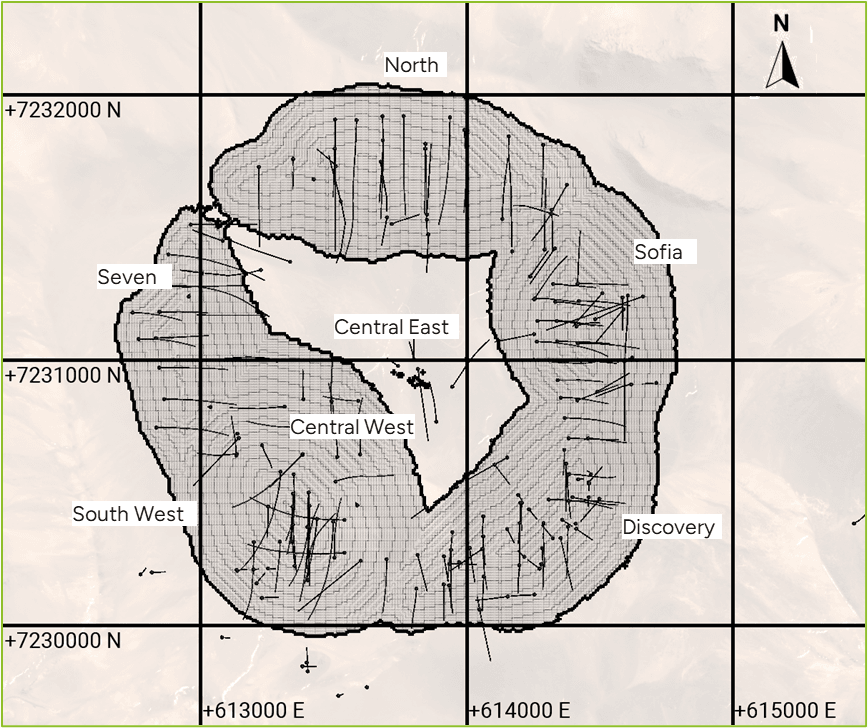 Figure 2: Rio Grande Mineral Resource Areas and Resource Pit Shell