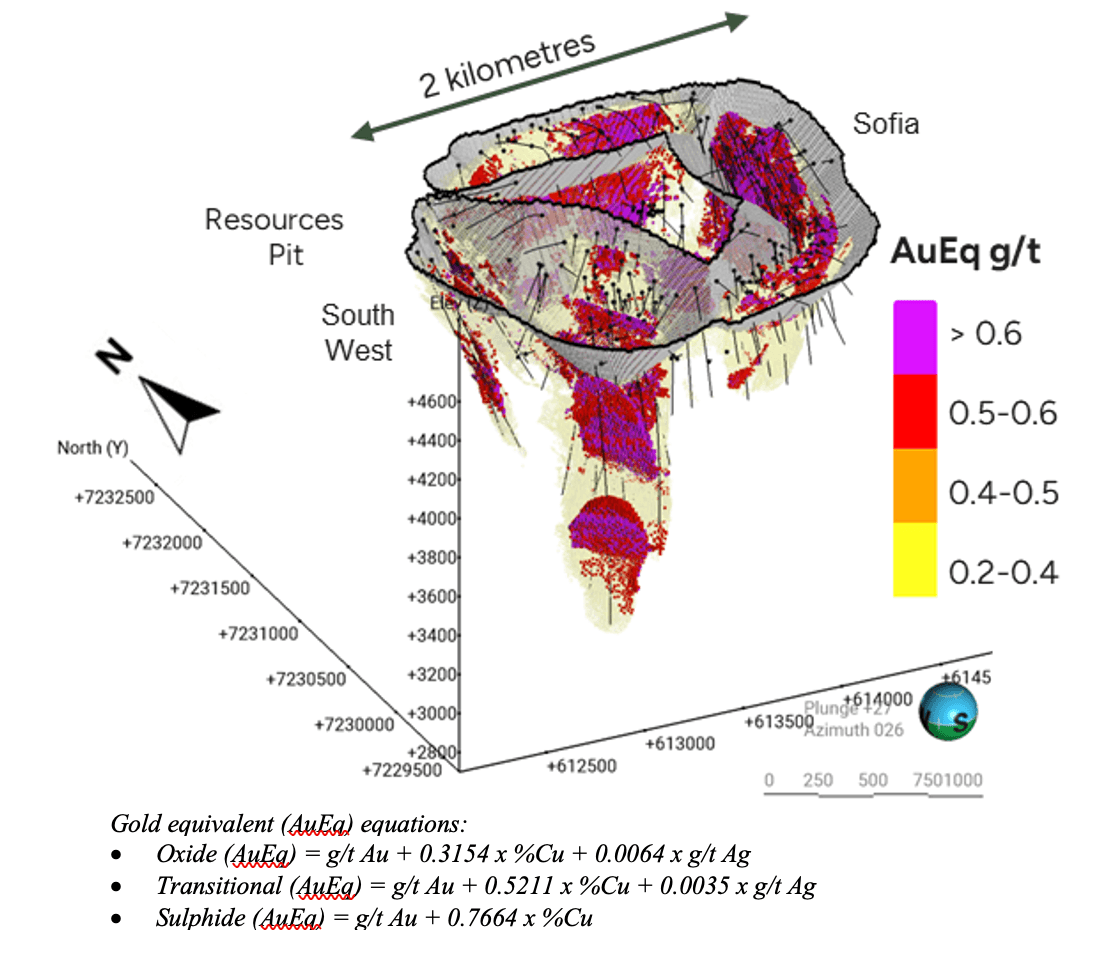 Figure 3: Rio Grande Mineral Resource Block Model and Resource Pit Shell