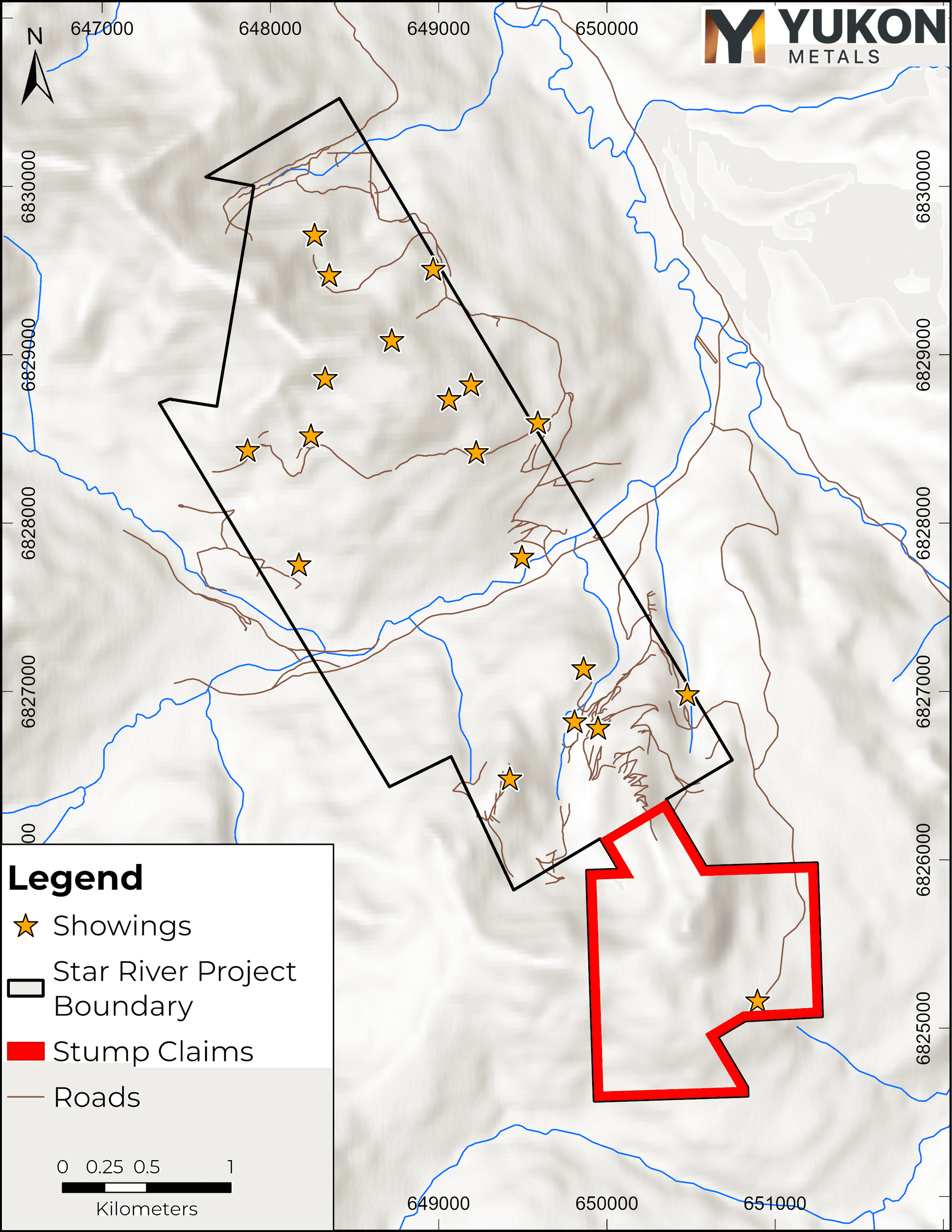 Star River area with highlighted newly aquired Stump claims to the south.