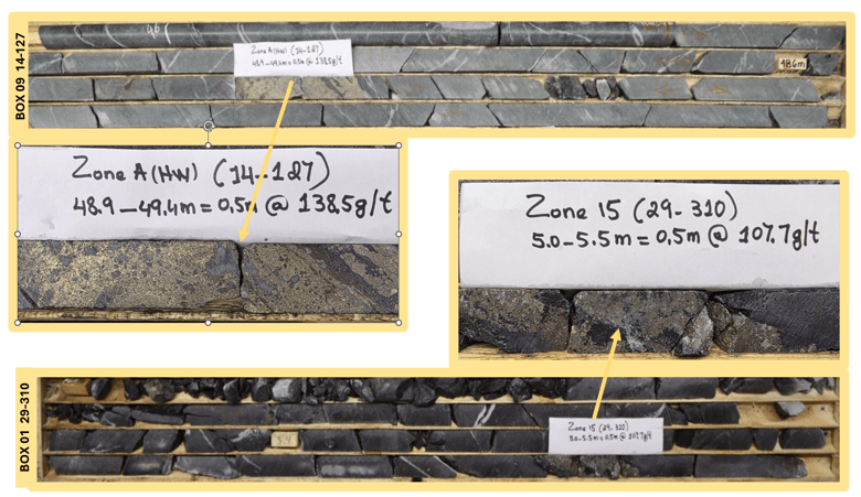 Photos of cores from the best drilling intersections