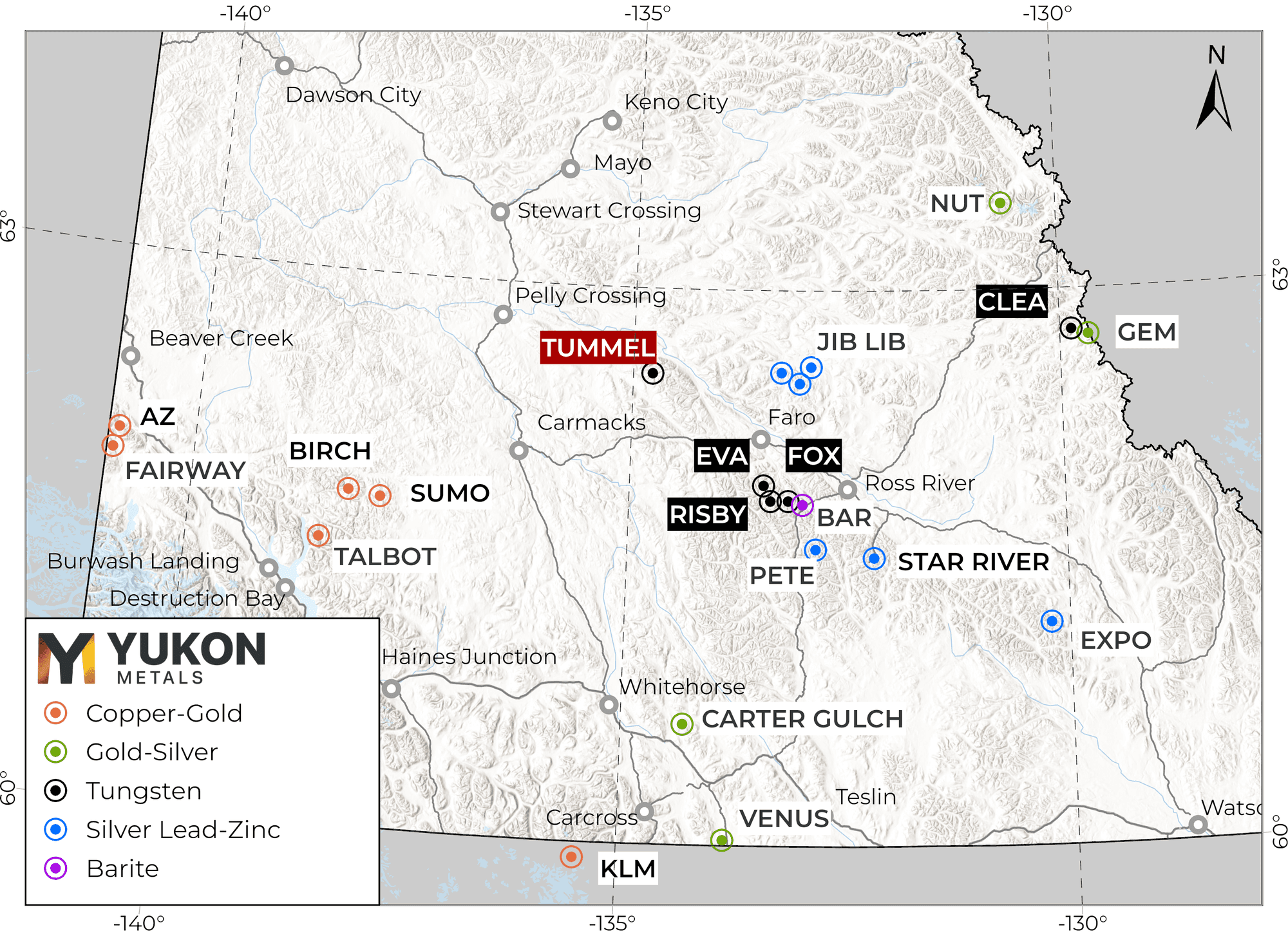 Yukon Metals Tungsten Property Locations