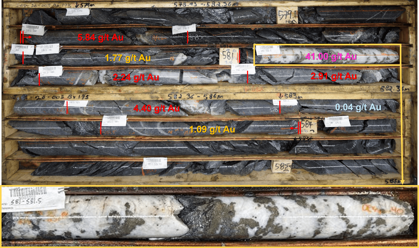 Figure 3: 6.61 g/t au over 4.50 m in IM-26-003 at 425 m vertical depth.