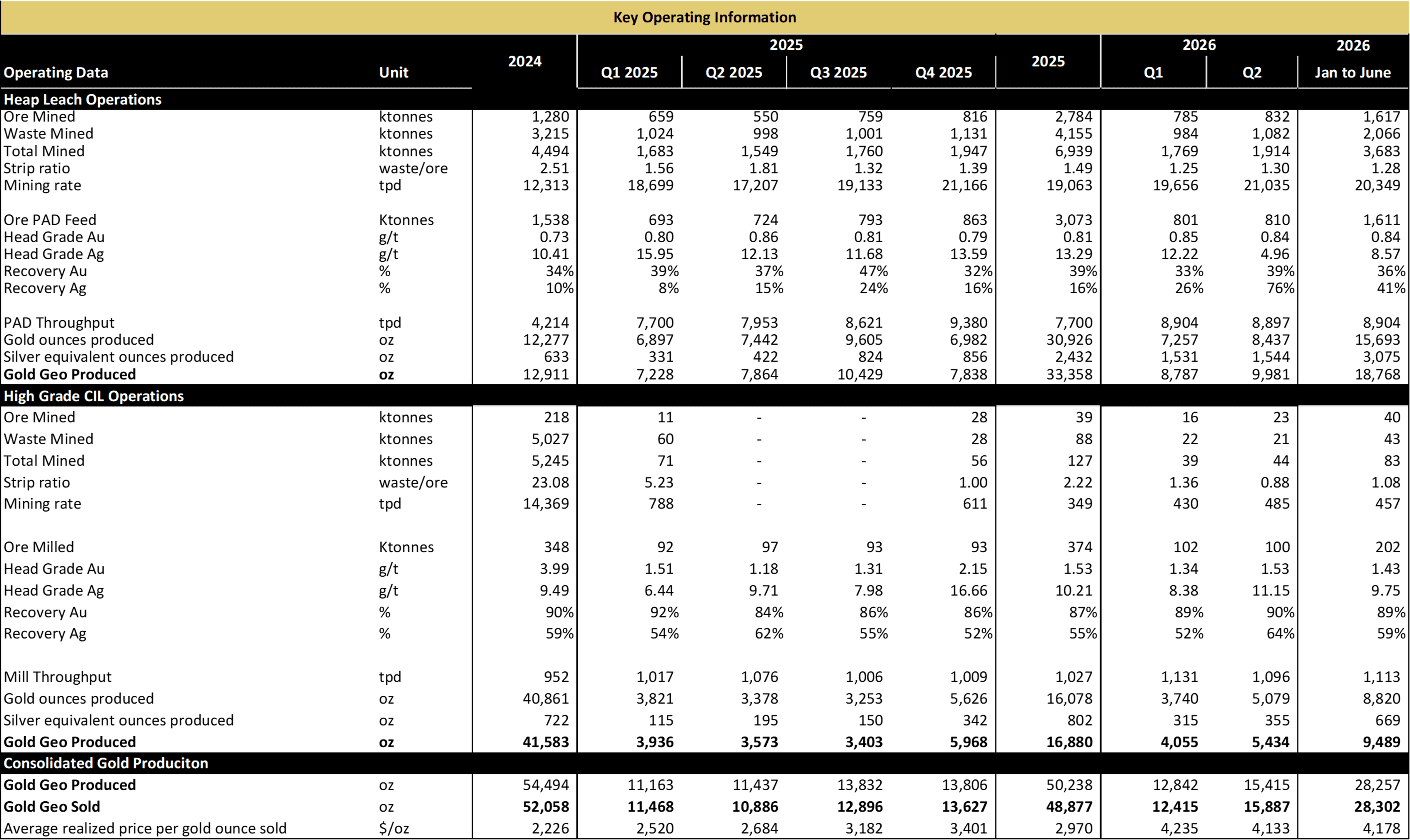 Key Operating Information