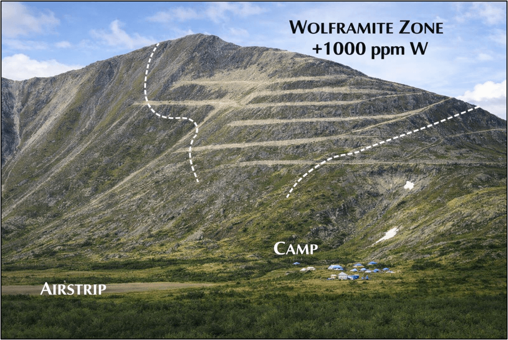 Southeast view of the tungsten zone on West Kalzas, Twin Mountain
