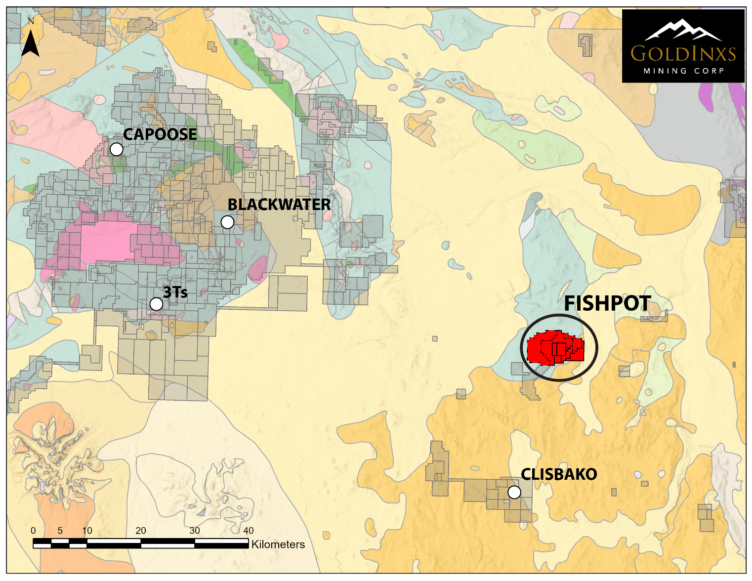 Image 1: Regional location of Fishpot relative to Blackwater, Capoose, 3Ts, and Clisbako projects.