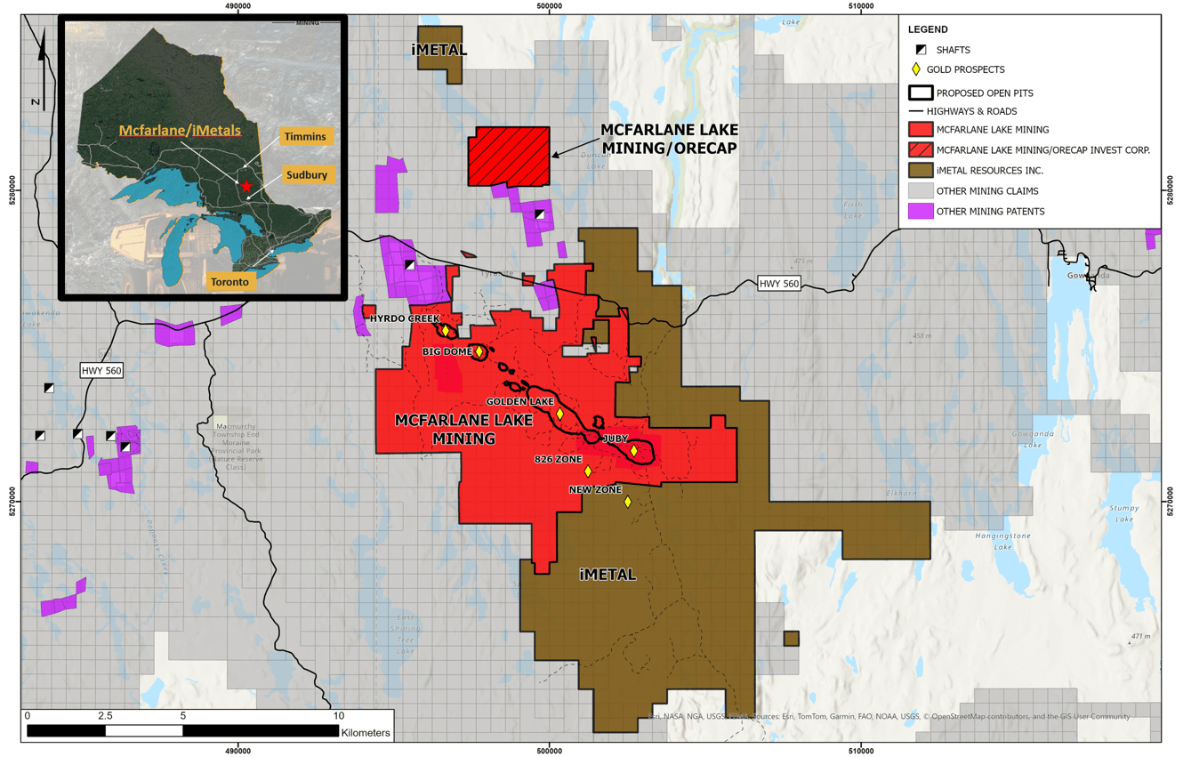 Property position of McFarlane Lake Mining and iMetal