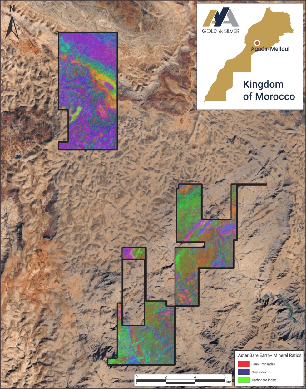 Figure 5: Agadir-Melloul project with Aster Bare Earth Mineral Ratios