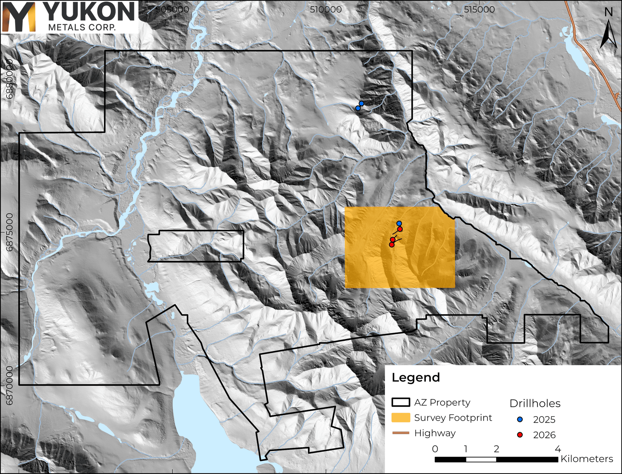 Location of UAV magnetic survey on the AZ property.