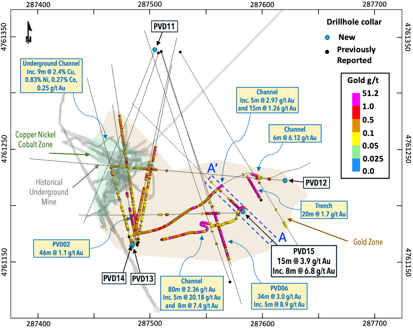 Figure 2 – Summary Map with drillhole and selected channel samples