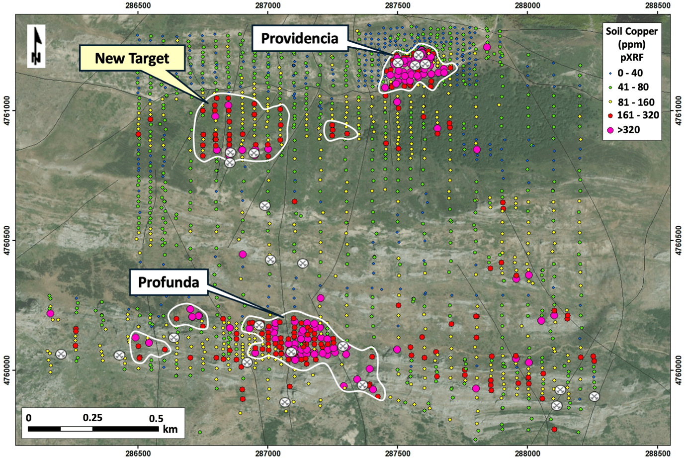 Figure 4 – Expanded detailed infill Soil geochemistry results