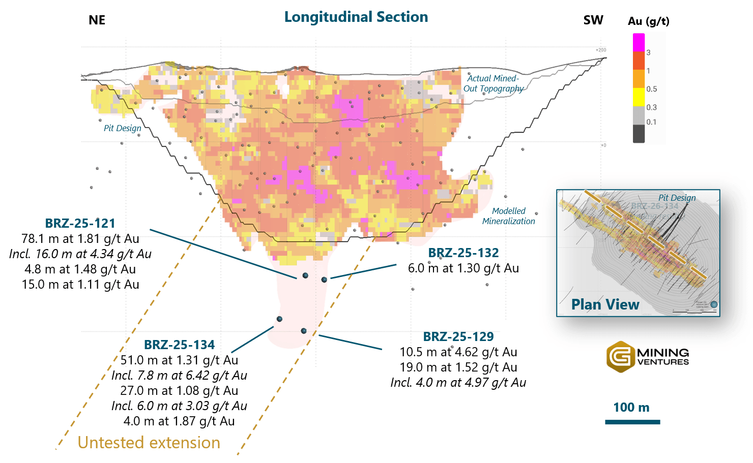 Figure 5 – Long section of the TZ deposit