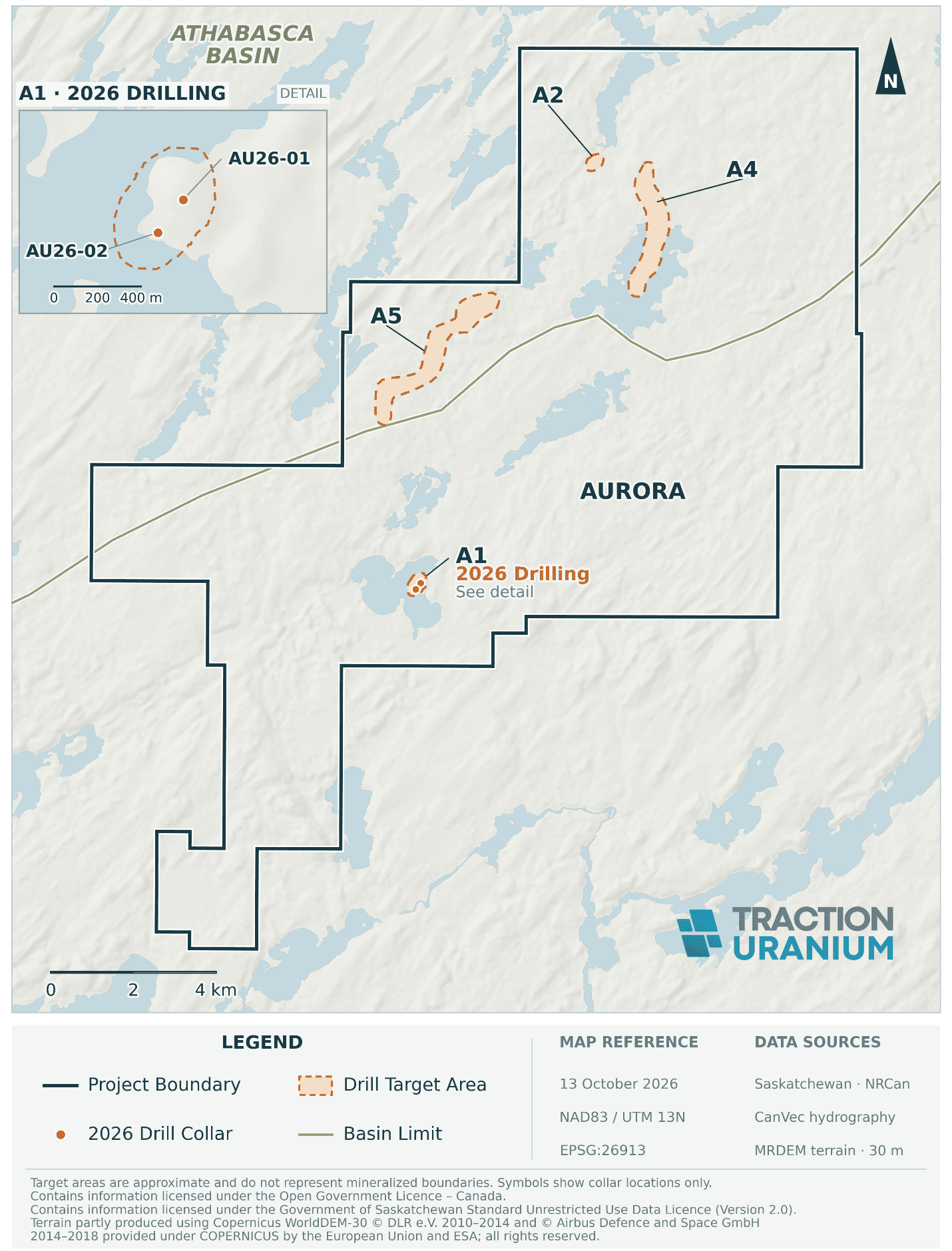 Locations of the drill target areas.