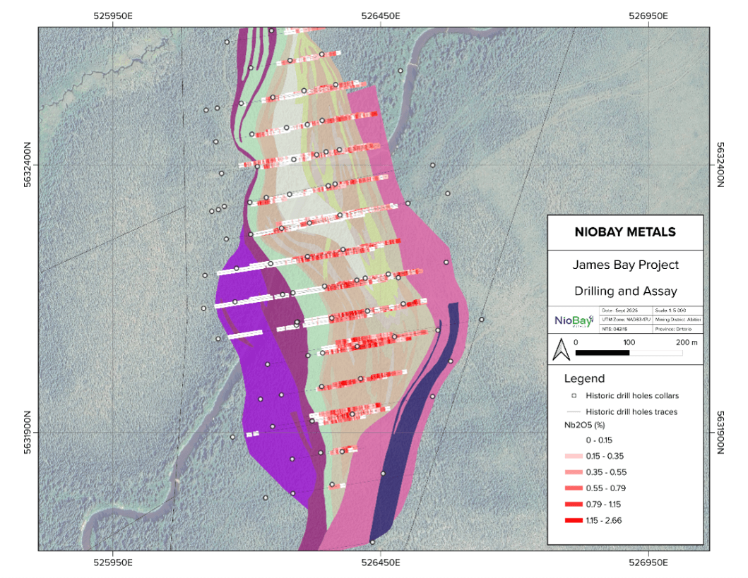 Base case for the study: mineralization on the James Bay Niobium Project (Target No. 2).