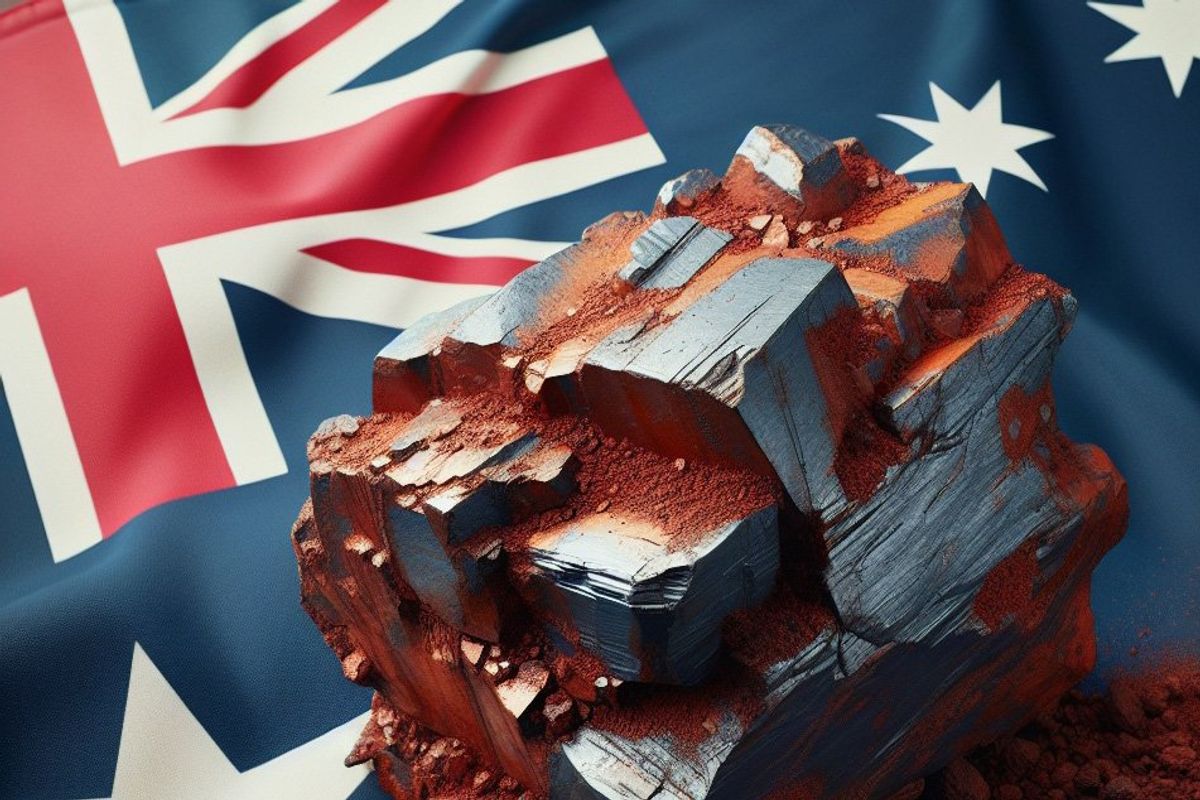 Iron ore sitting on Australia flag.