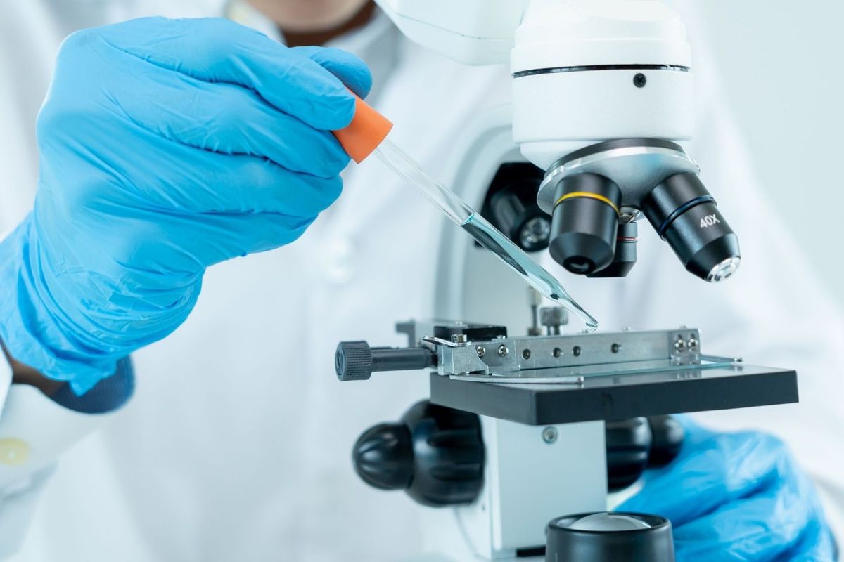 Lab worker putting samples on microscope.