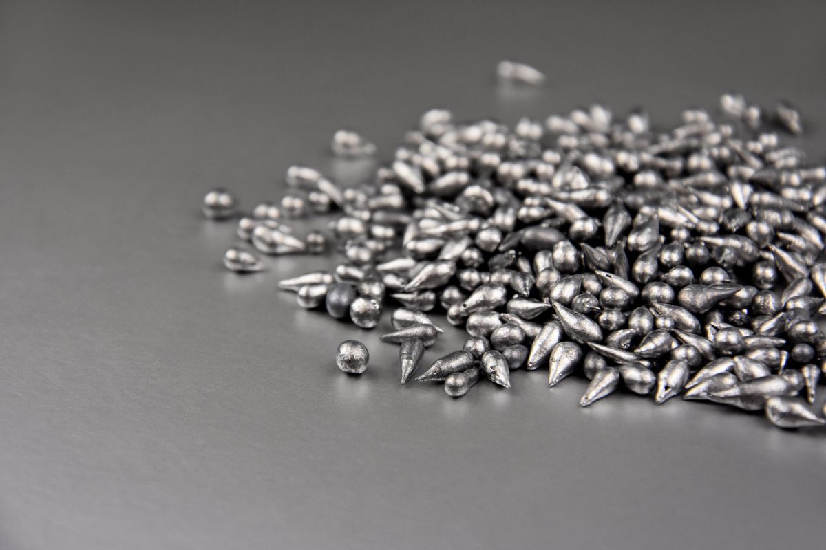 lead pellets on silver background