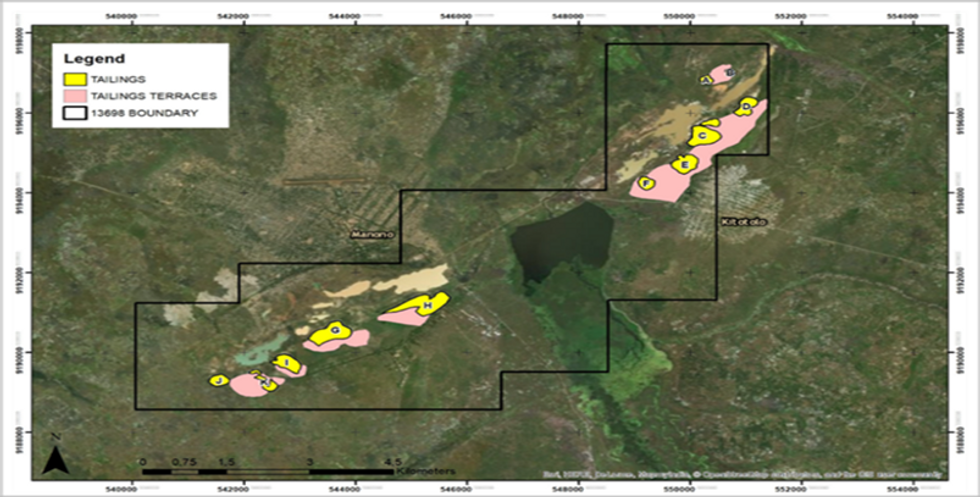  Licence Boundary of PER 13698 and Tailings locations