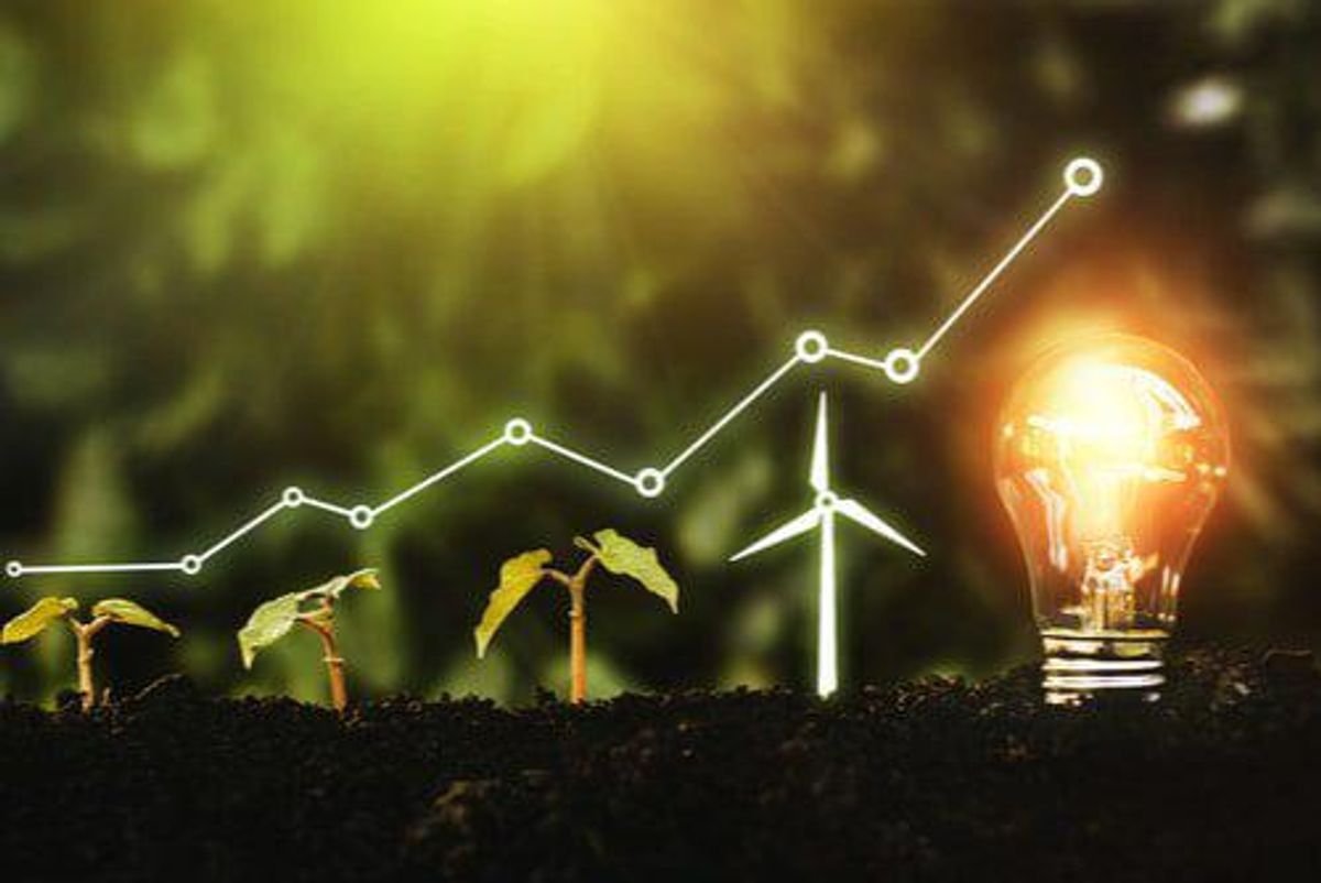 lightbulb with plants and windmill