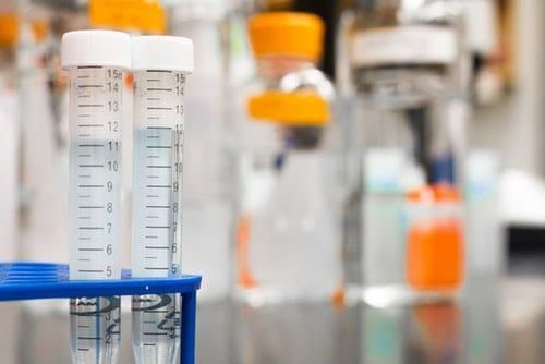 liquid sample testing vials in a lab