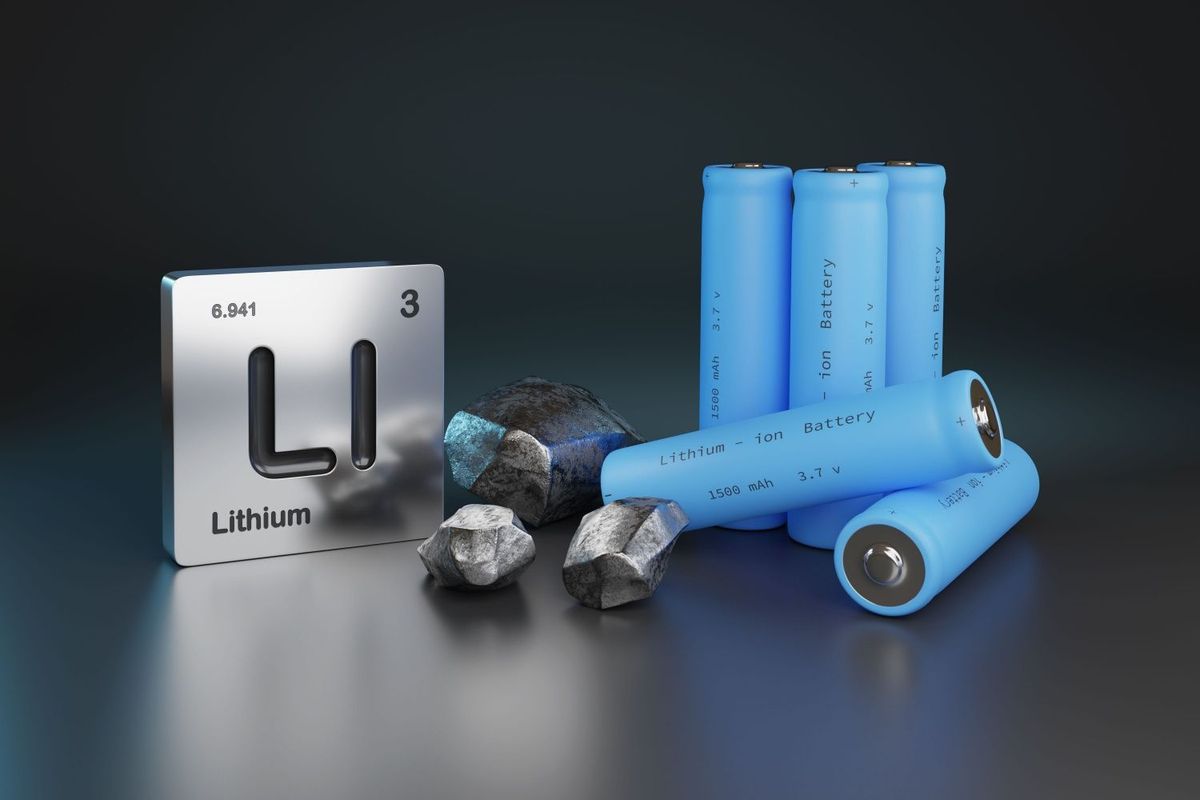 Lithium periodic symbol and batteries.